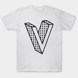 3D Ben Day Dot Isometric Letter V T-Shirt